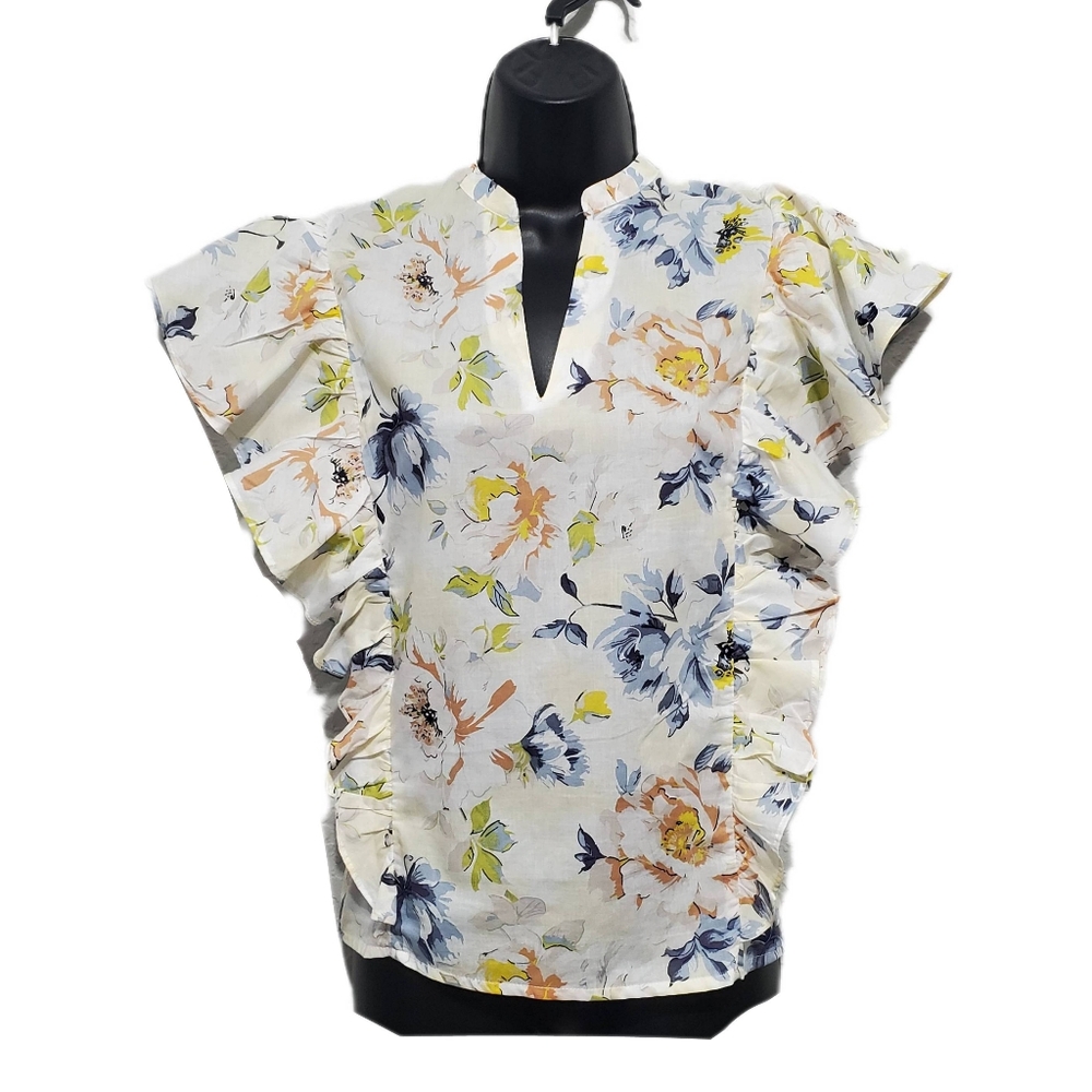 2/$30 Marc New York By Andrew Marc Floral Ruffle Sleeve Blouse Size XL